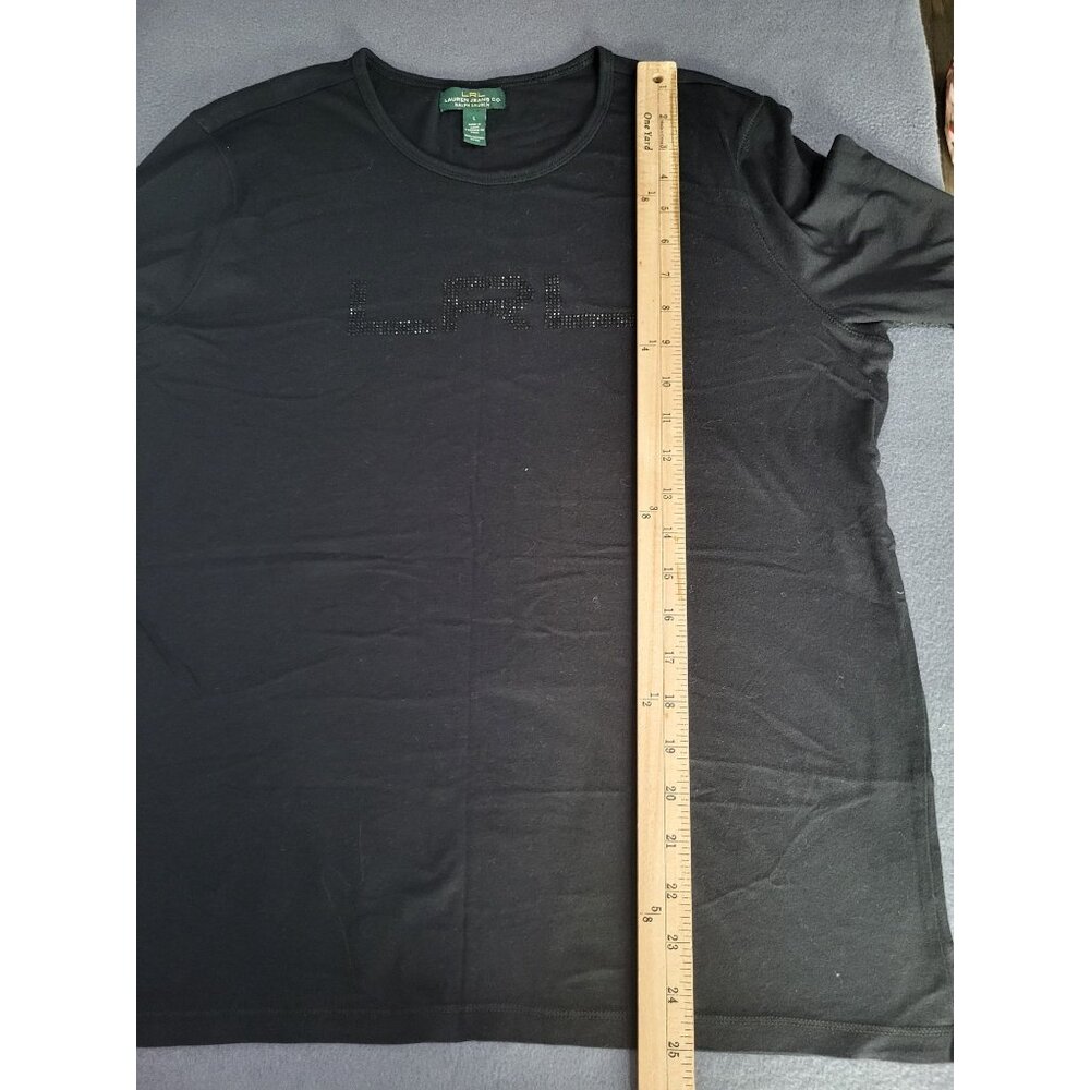 LRL Lauren Ralph Lauren Women's LG Black Sparkle Logo Long Sleeve T Shirt y2k - Picture 6 of 7